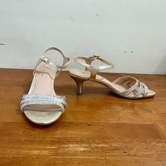 Lorraine Gold Leather with Rhinestone High Heel Sandals- Size 7.5M - Picture 6 of 8